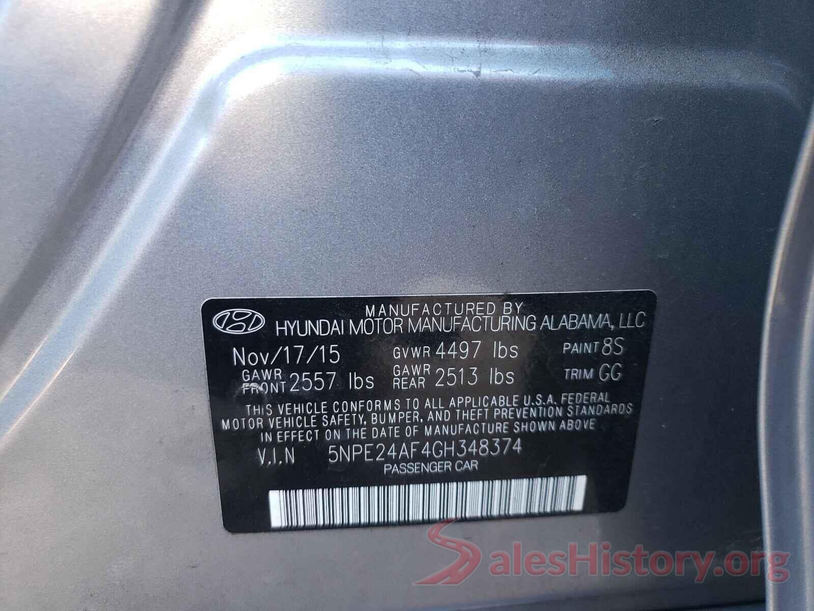 5NPE24AF4GH348374 2016 HYUNDAI SONATA