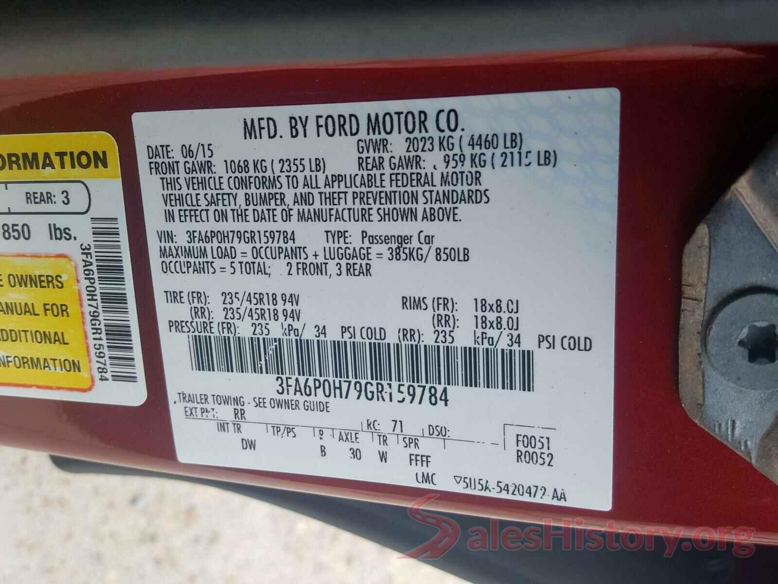 1HGCR2F32GA155476 2016 FORD FUSION