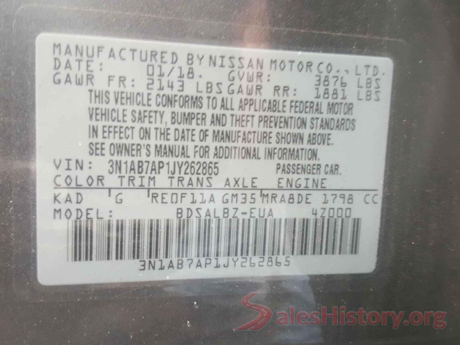 3N1AB7AP1JY262865 2018 NISSAN SENTRA