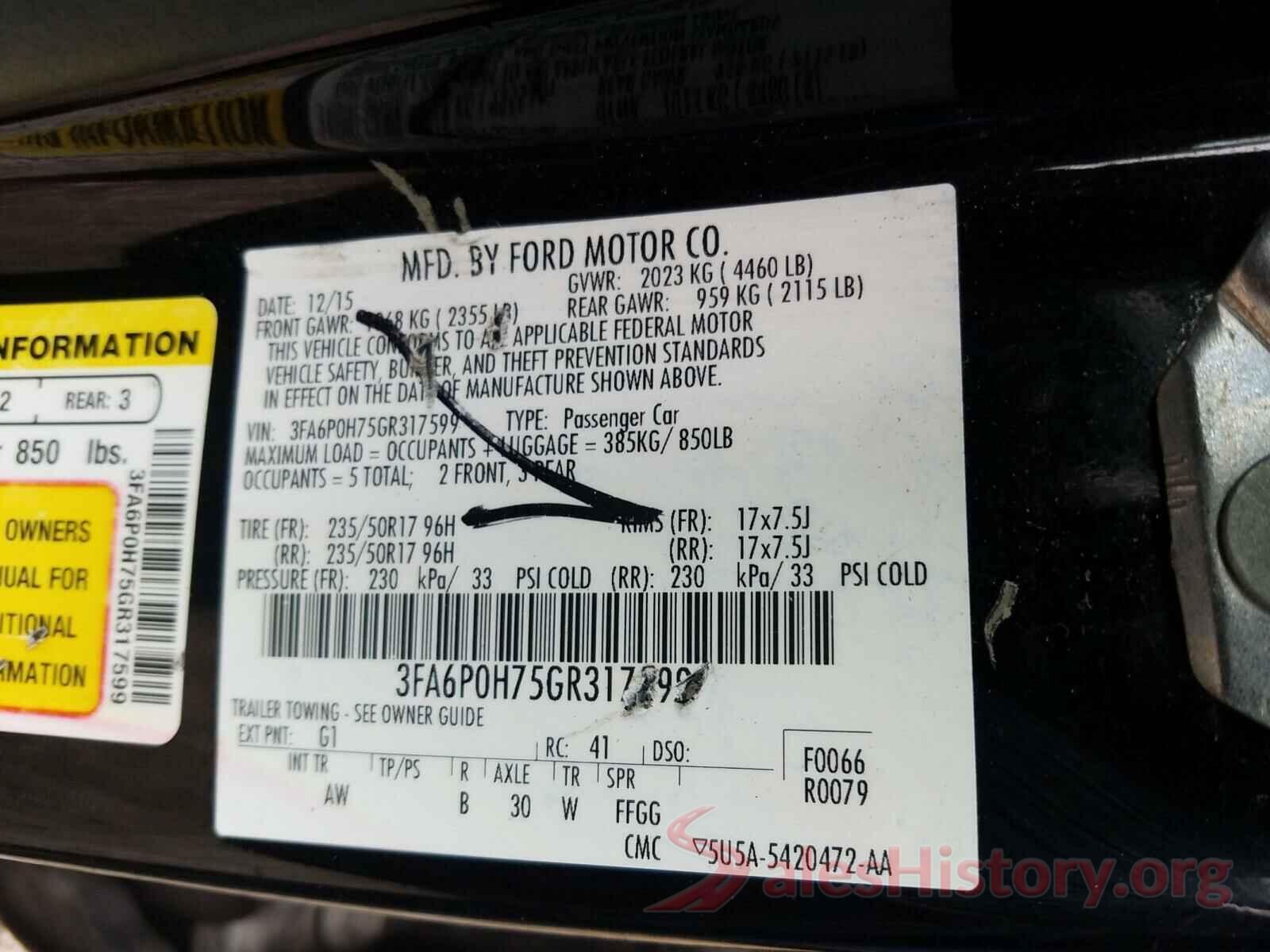 3FA6P0H75GR317599 2016 FORD FUSION