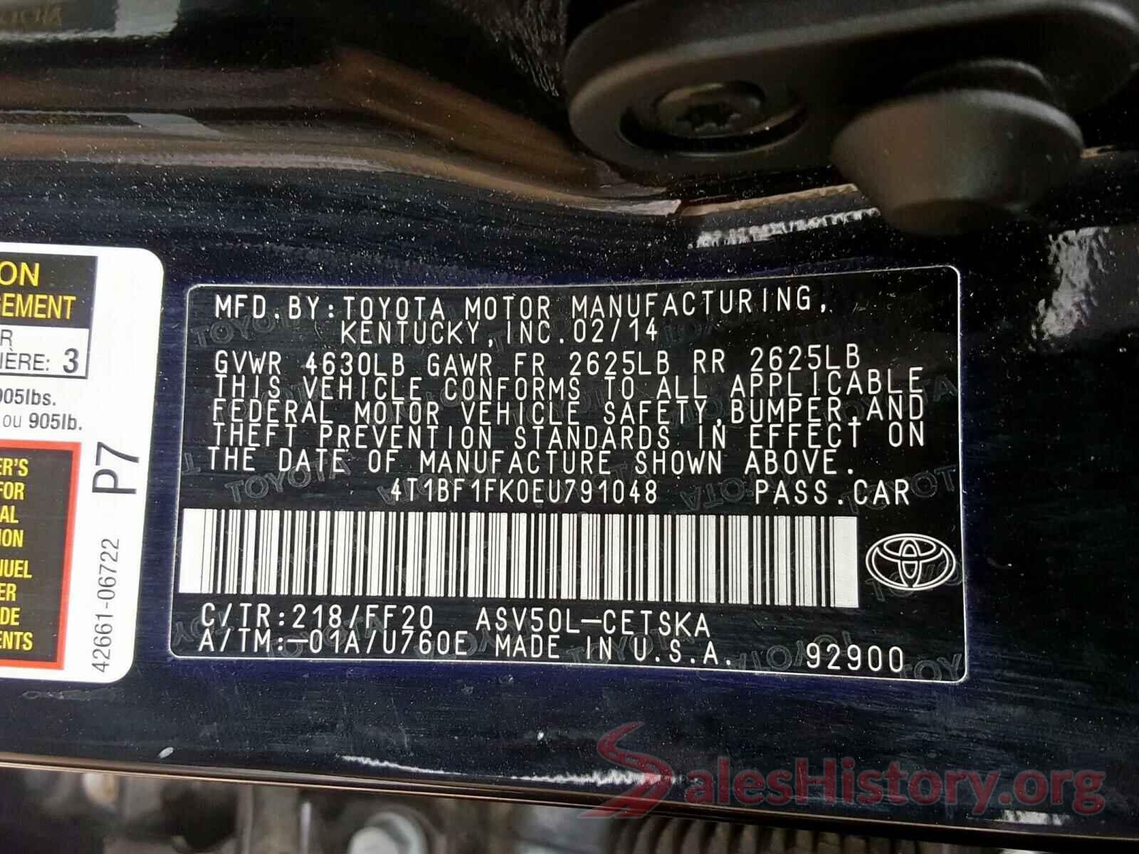 4T1BF1FK0EU791048 2014 TOYOTA CAMRY