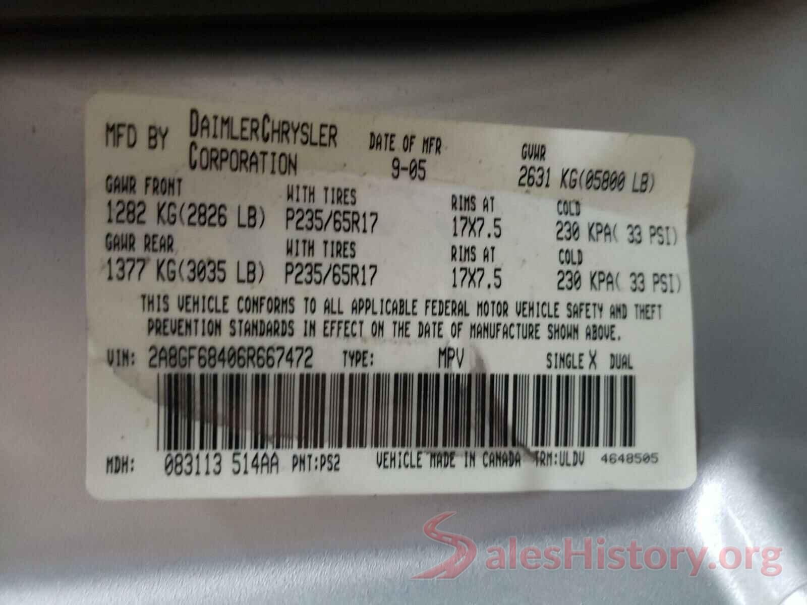 JM1DKDB7XK1450832 2006 CHRYSLER PACIFICA