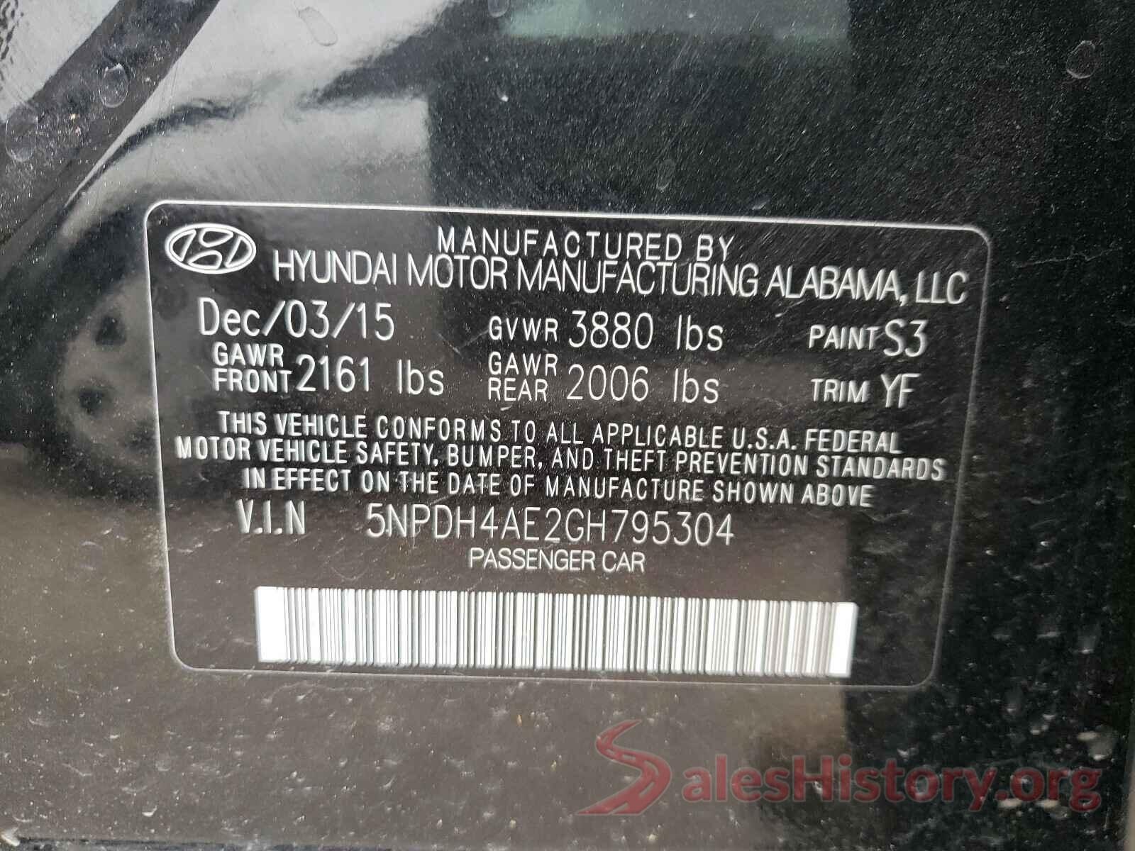 5NPDH4AE2GH795304 2016 HYUNDAI ELANTRA