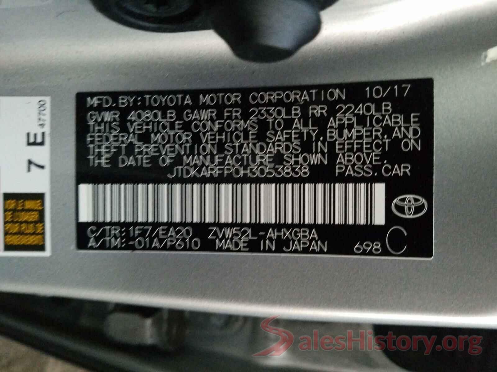 JTDKARFP0H3053838 2017 TOYOTA PRIUS