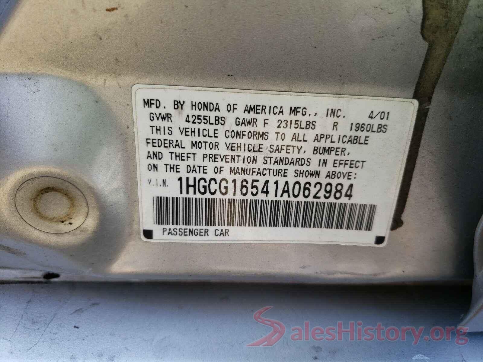 JTMWFREV8JJ209628 2001 HONDA ACCORD