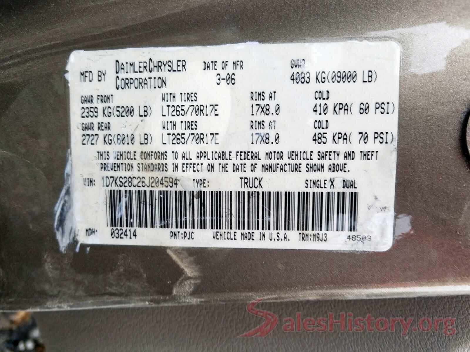 JF2SKAGC7LH430348 2006 DODGE RAM 2500