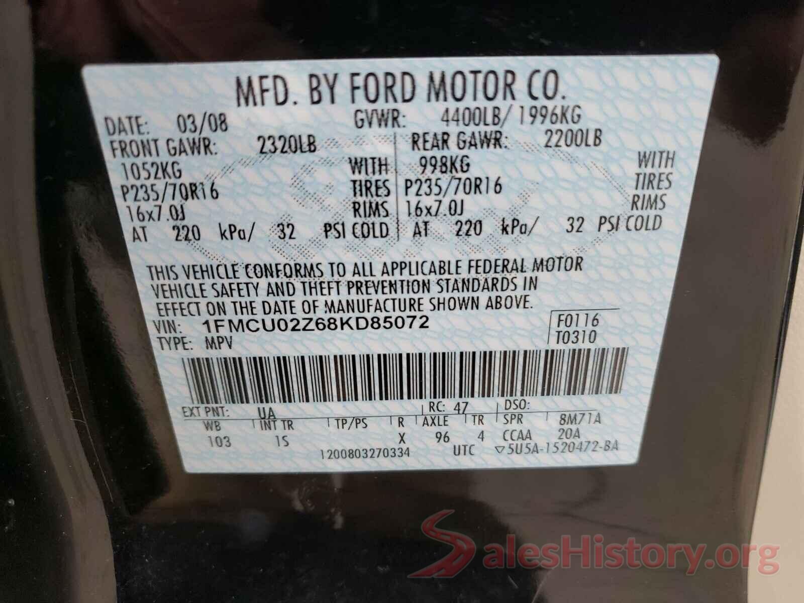 4S3BNAA6XH3043886 2008 FORD ESCAPE