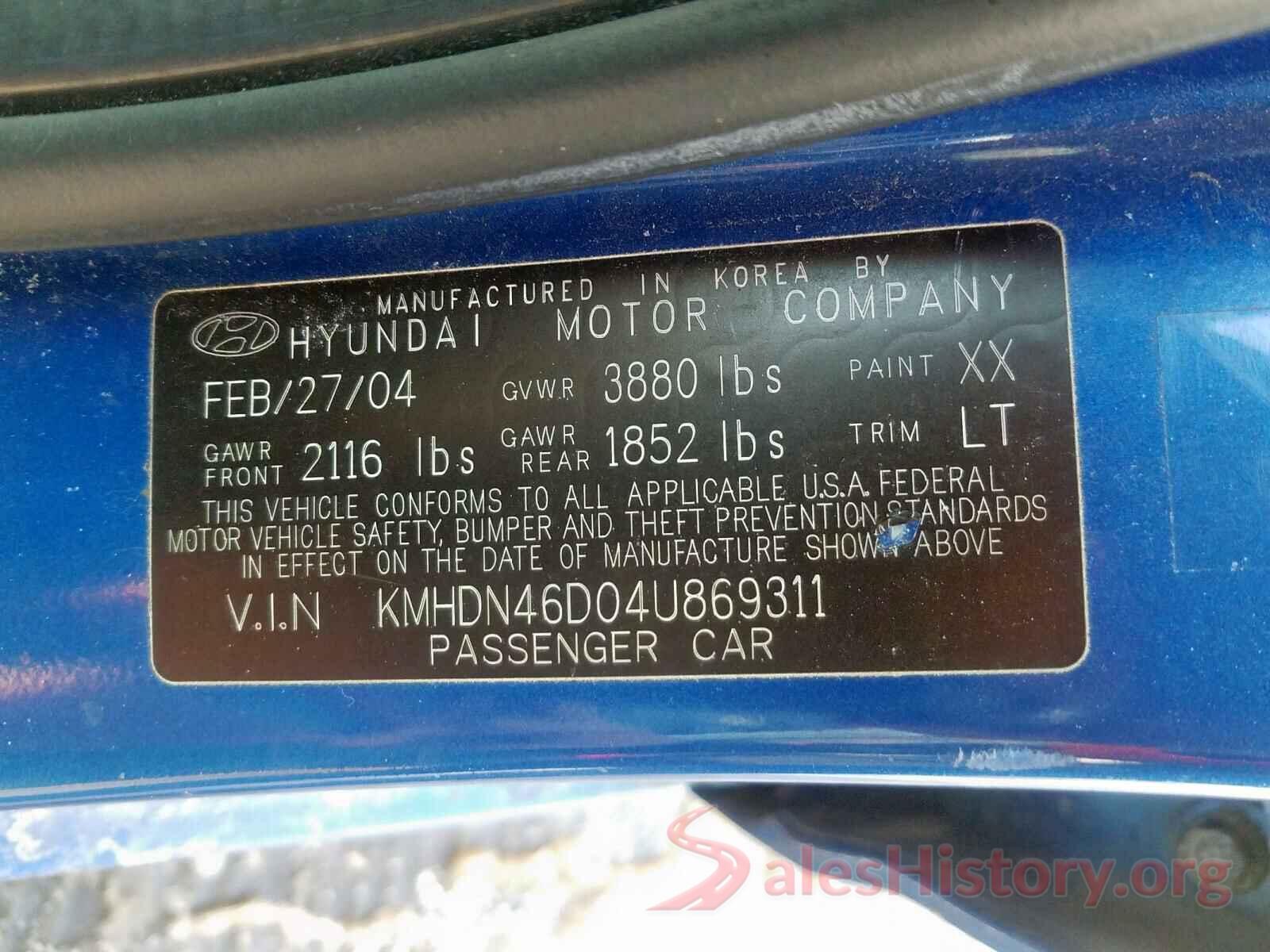 JTNKARJE5HJ552809 2004 HYUNDAI ELANTRA