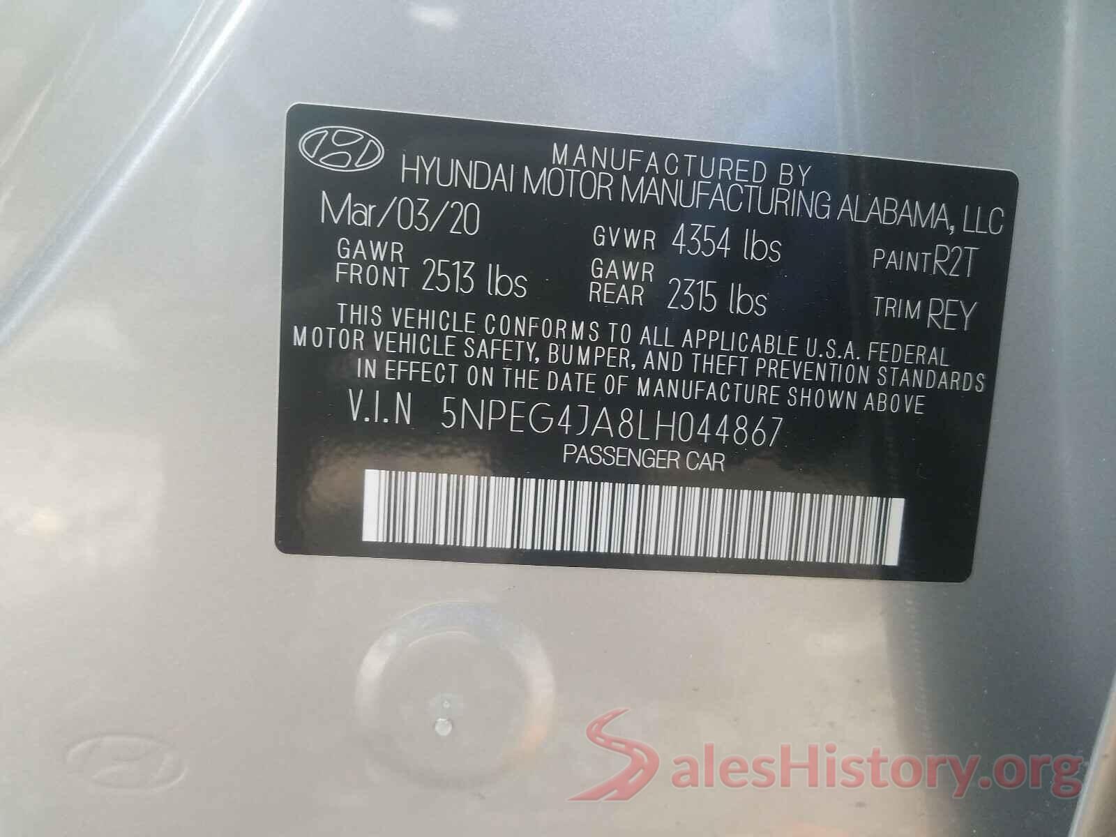 5NPEG4JA8LH044867 2020 HYUNDAI SONATA