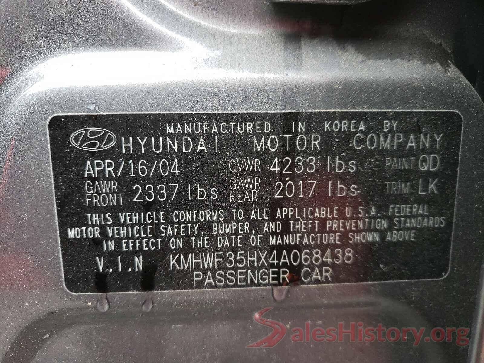 55SWF4KB3HU179757 2004 HYUNDAI SONATA