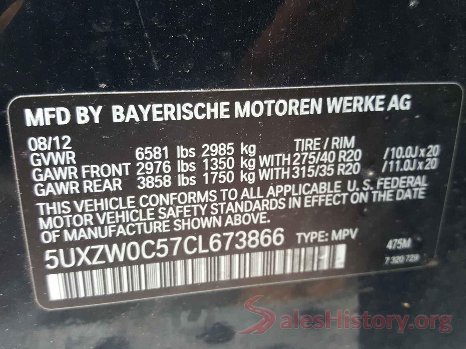 1FA6P8CF0K5133275 2012 BMW X5