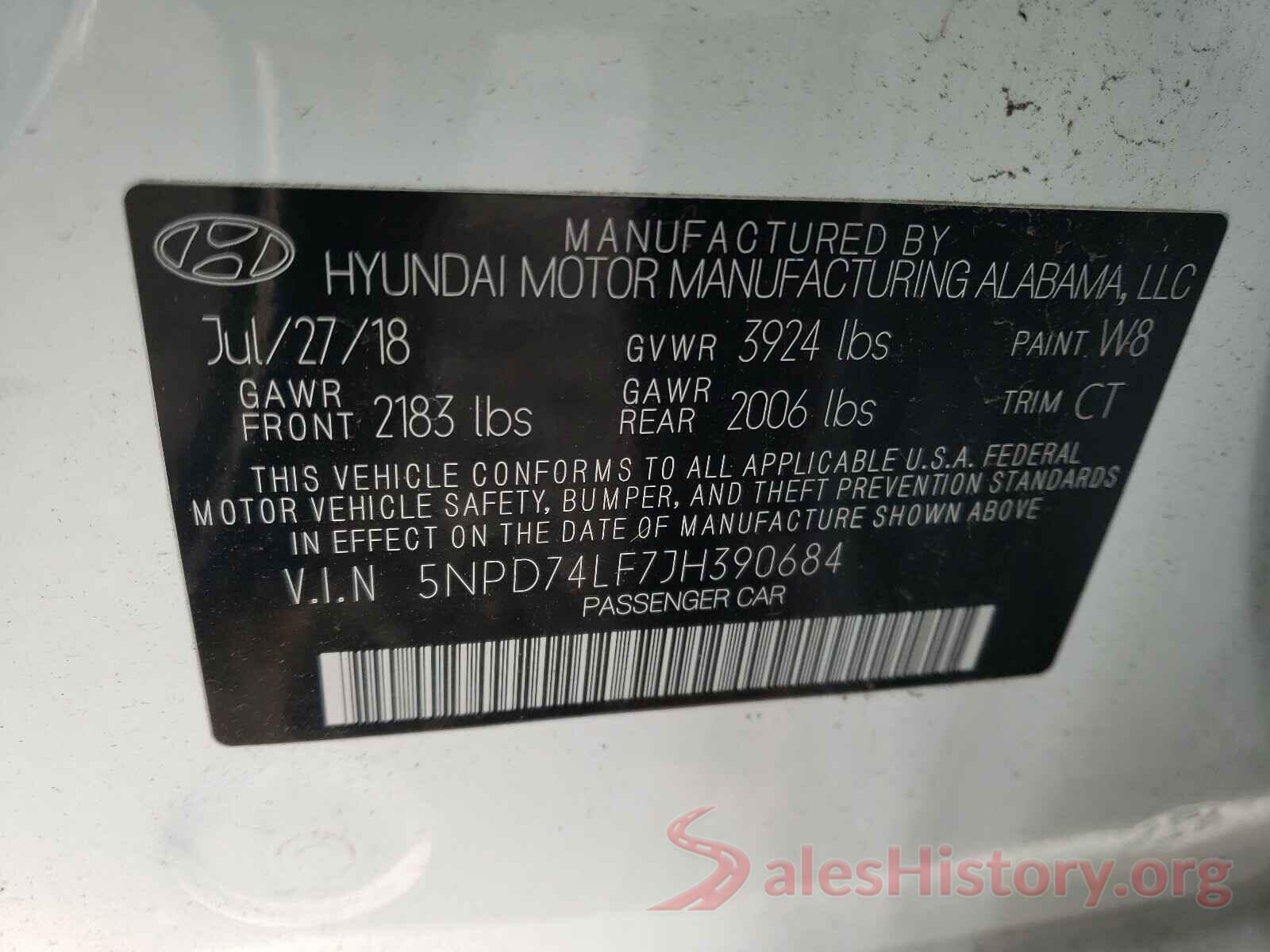 5NPD74LF7JH390684 2018 HYUNDAI ELANTRA