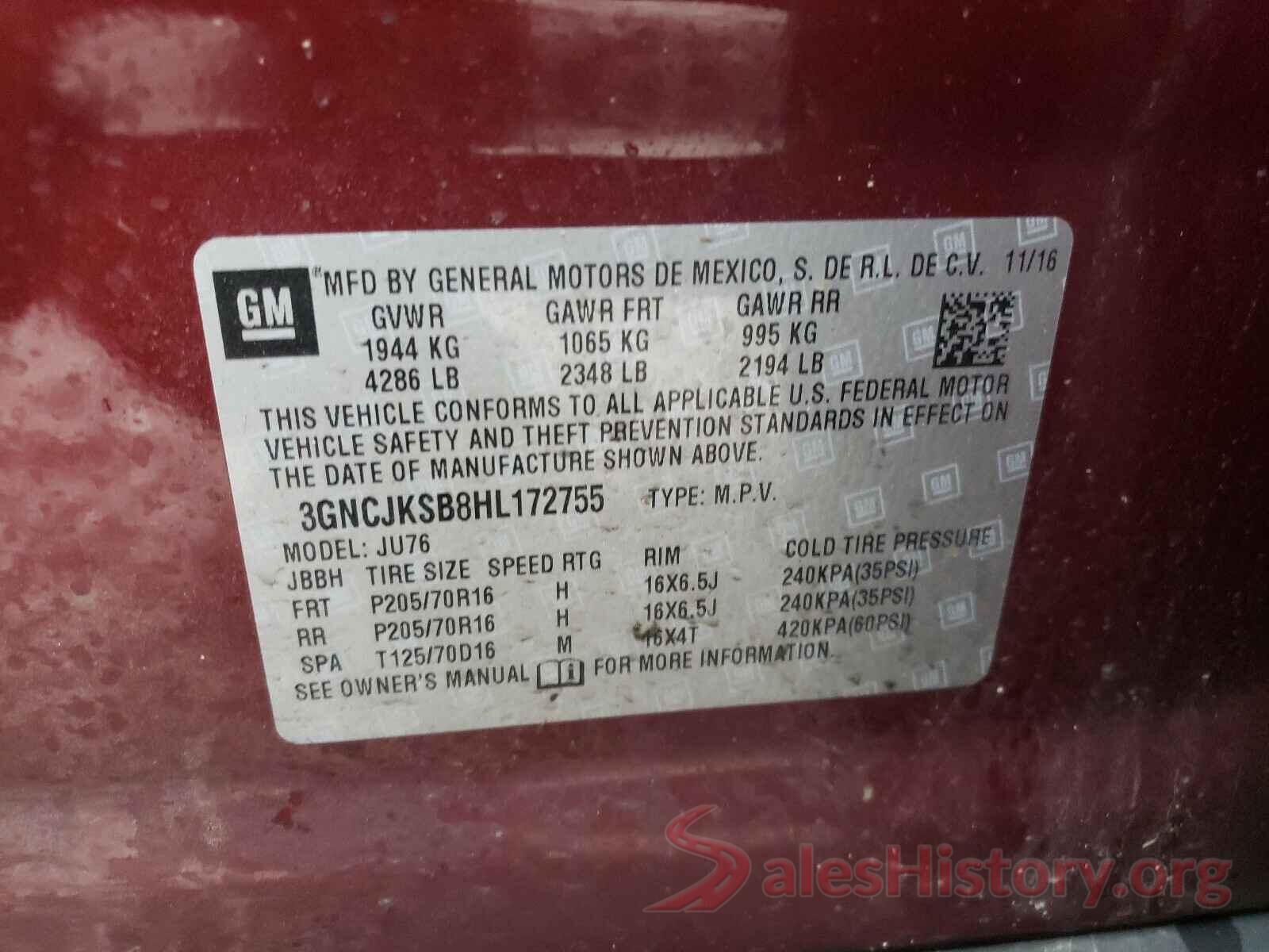 3GNCJKSB8HL172755 2017 CHEVROLET TRAX