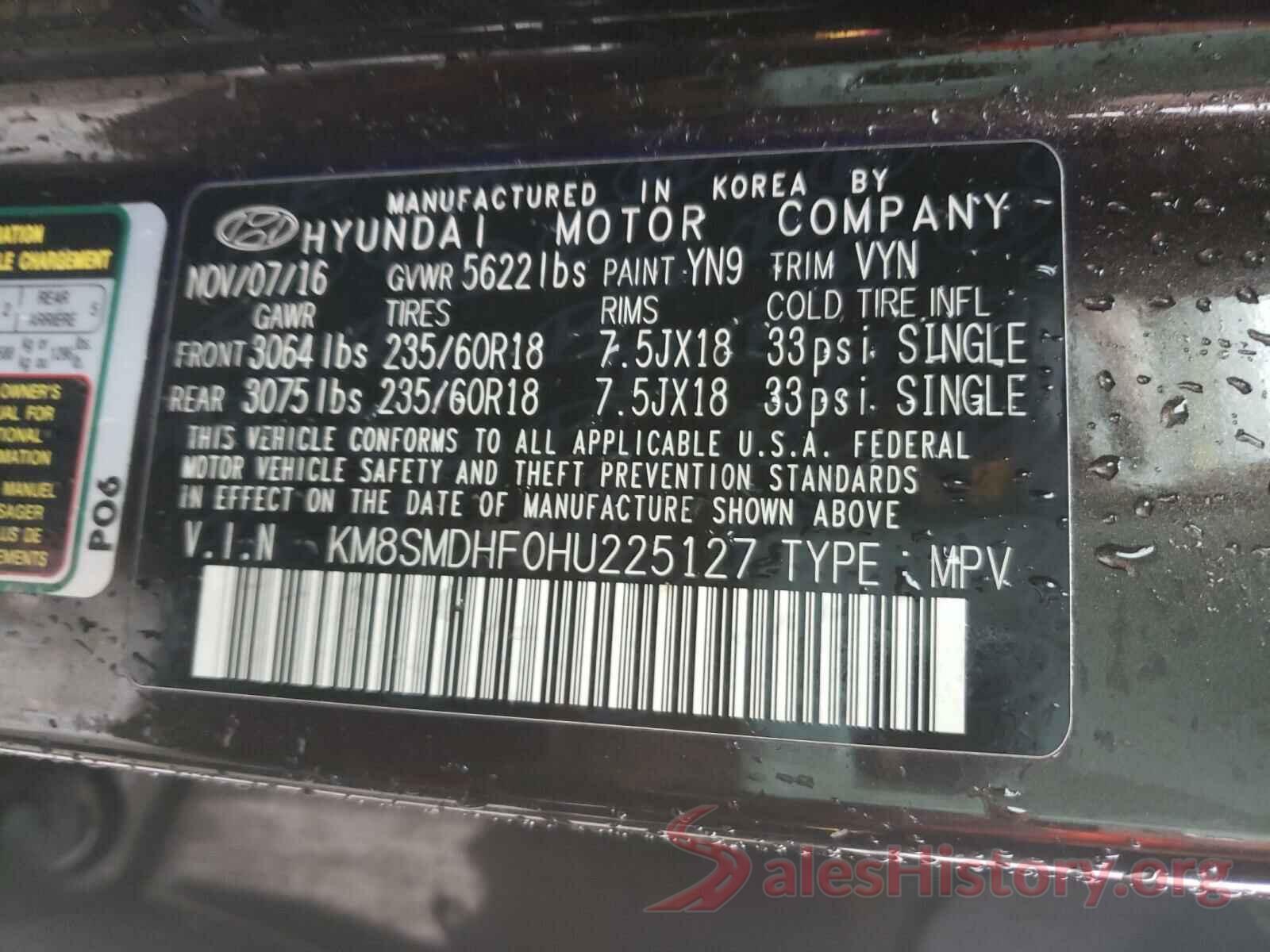 KM8SMDHF0HU225127 2017 HYUNDAI SANTA FE