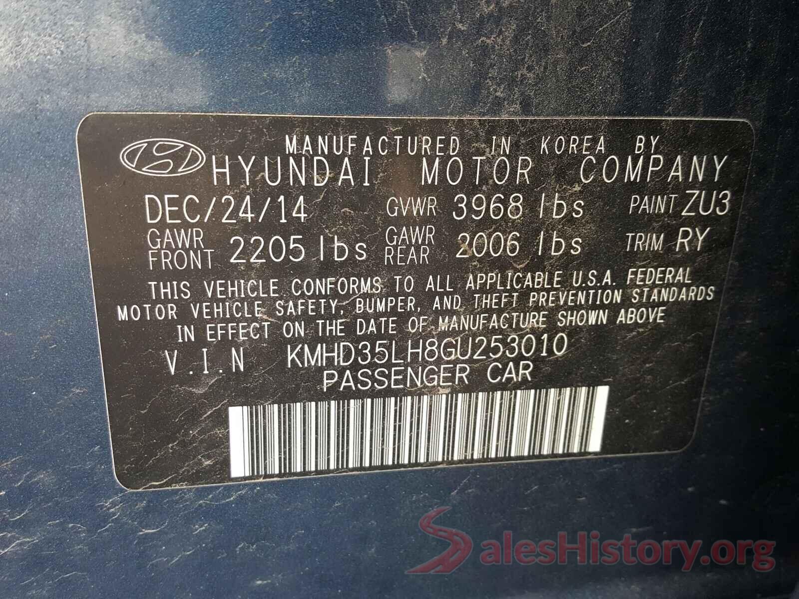 KMHD35LH8GU253010 2016 HYUNDAI ELANTRA