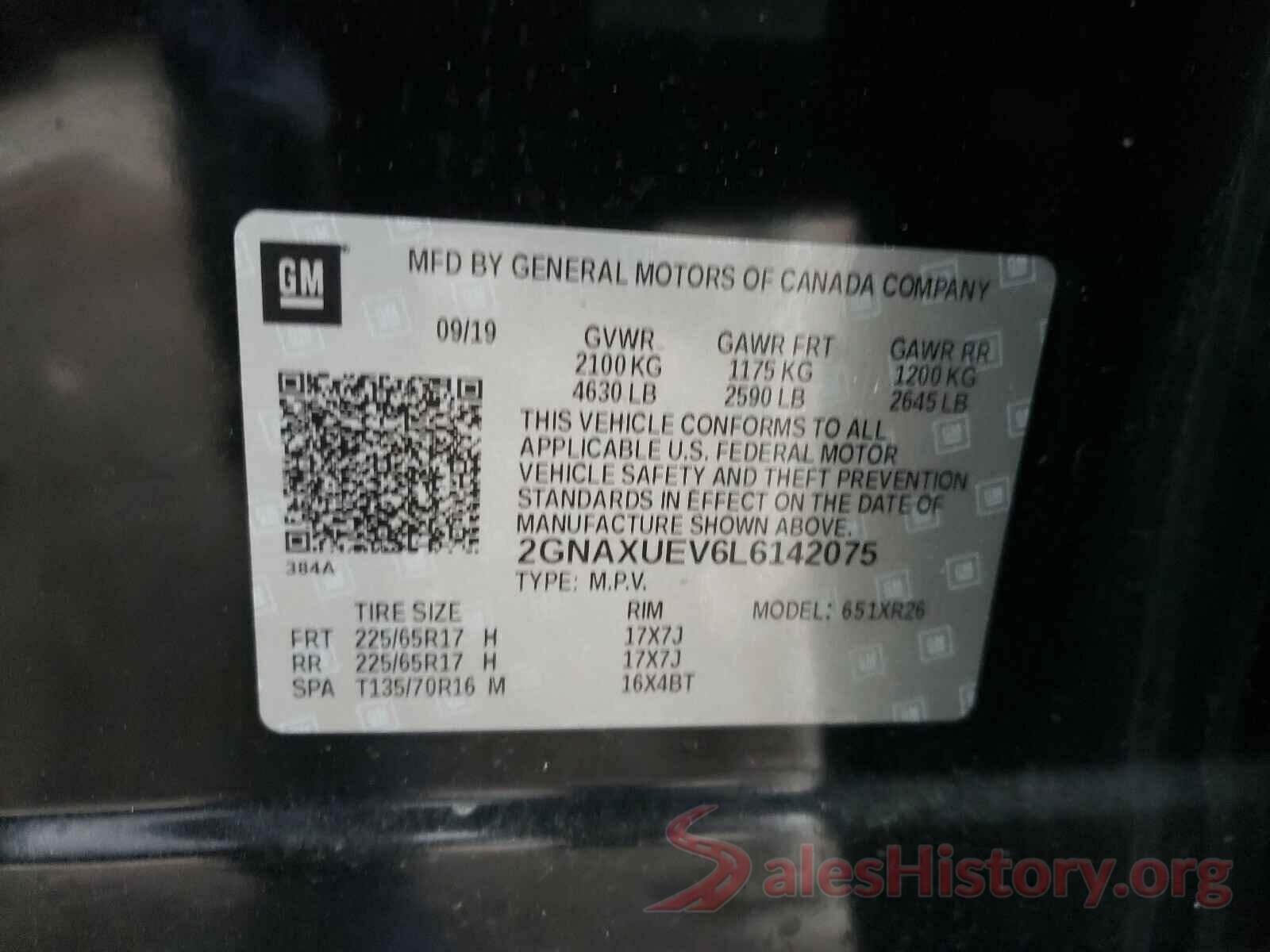 2GNAXUEV6L6142075 2020 CHEVROLET EQUINOX