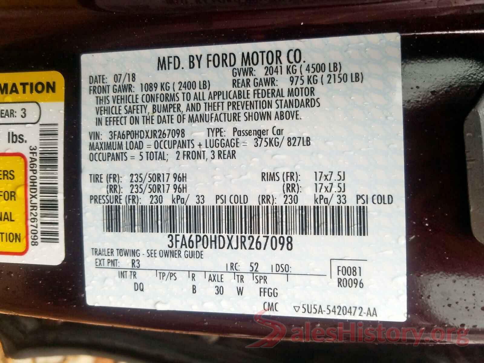 5XYZTDLB5HG473479 2018 FORD FUSION