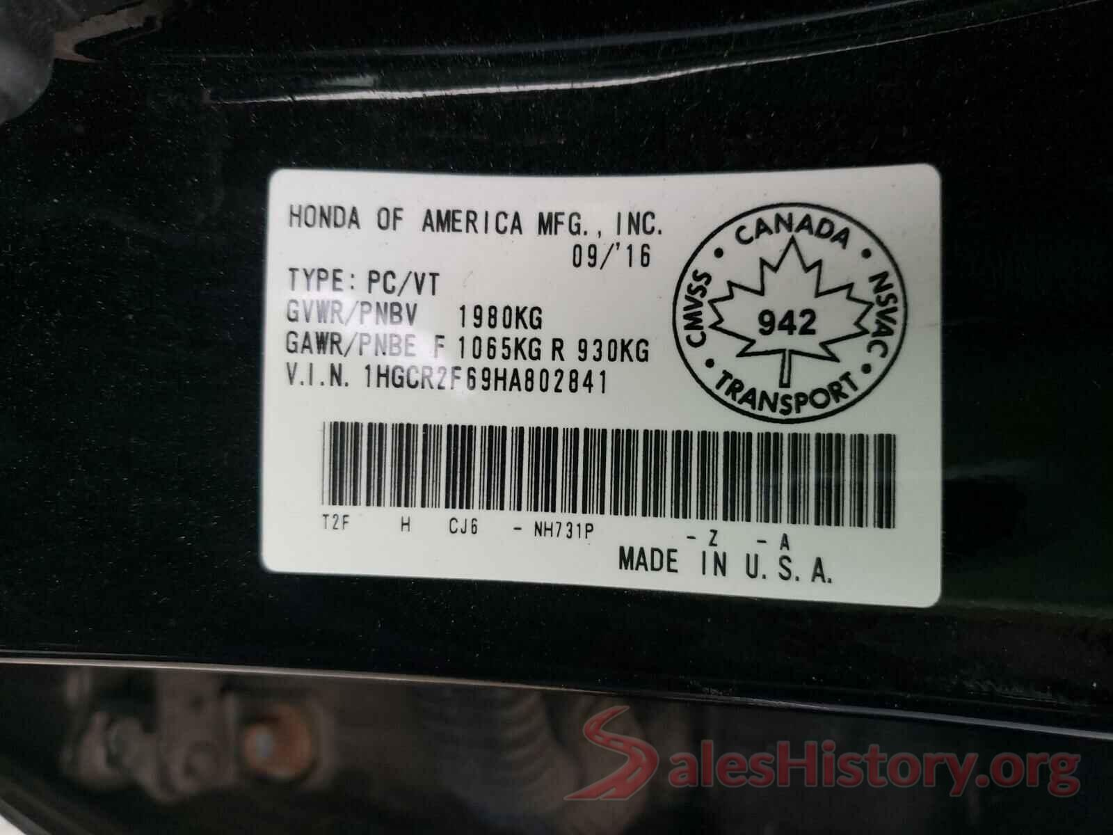 1HGCR2F69HA802841 2017 HONDA ACCORD