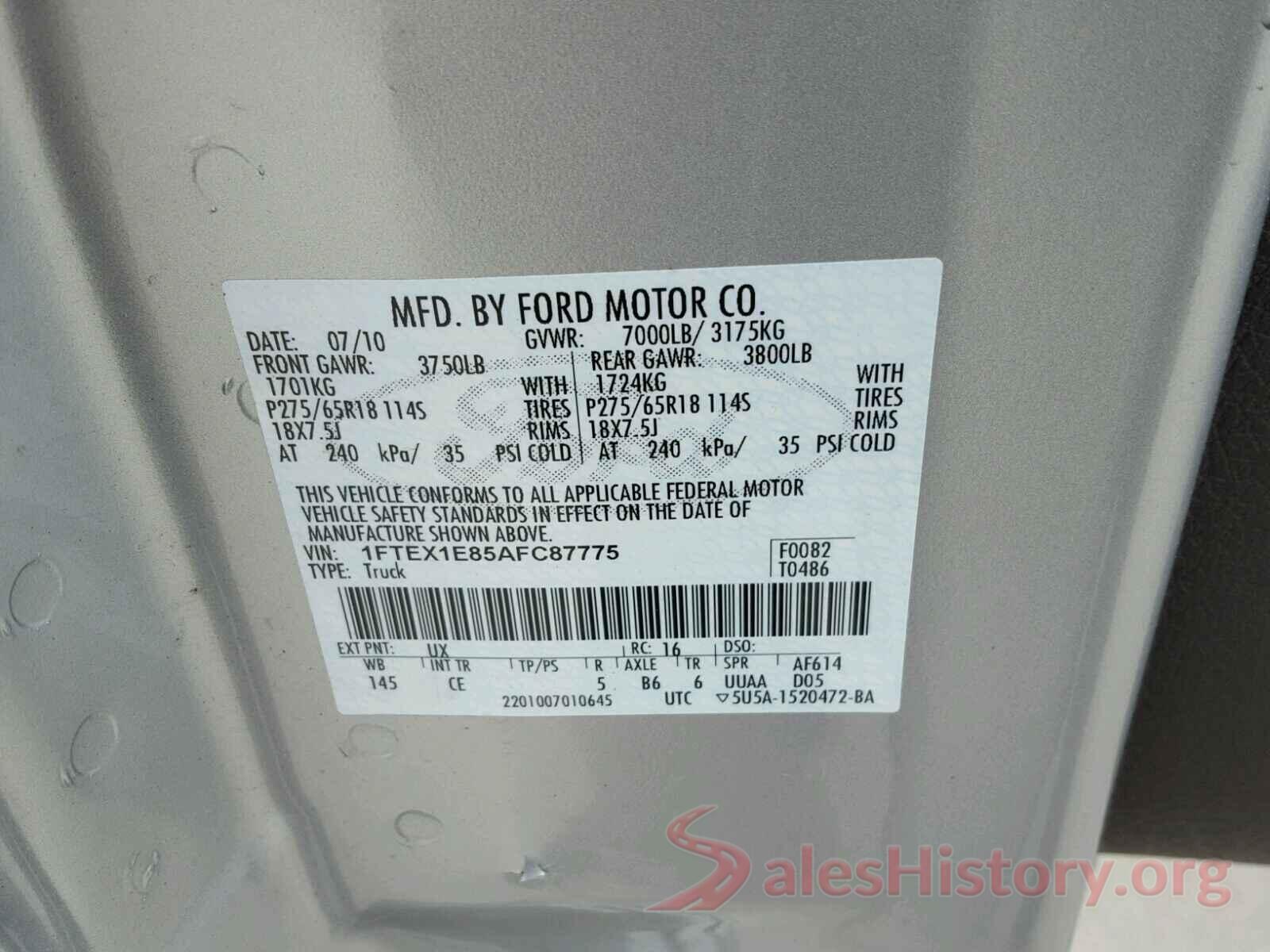 4T1BF1FK4HU403551 2010 FORD F150