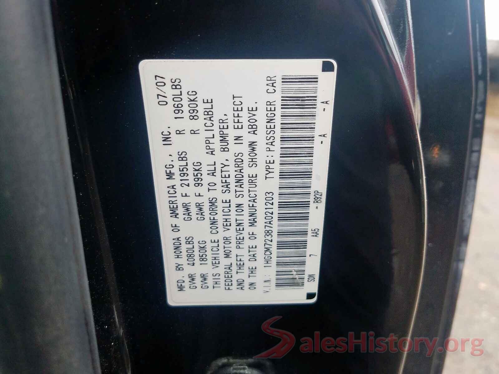 1HGCR2F55GA095680 2007 HONDA ACCORD