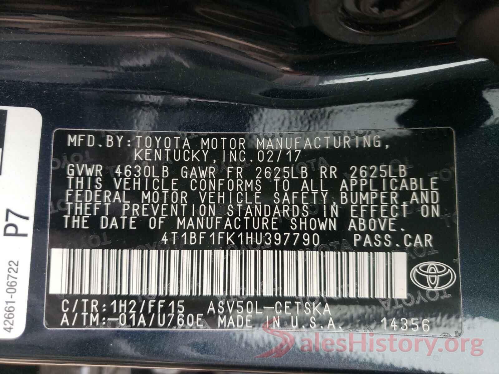 4T1BF1FK1HU397790 2017 TOYOTA CAMRY