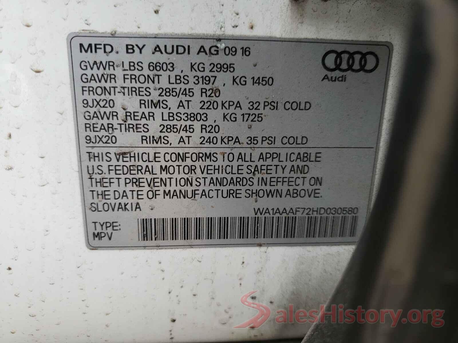 WA1AAAF72HD030580 2017 AUDI Q7