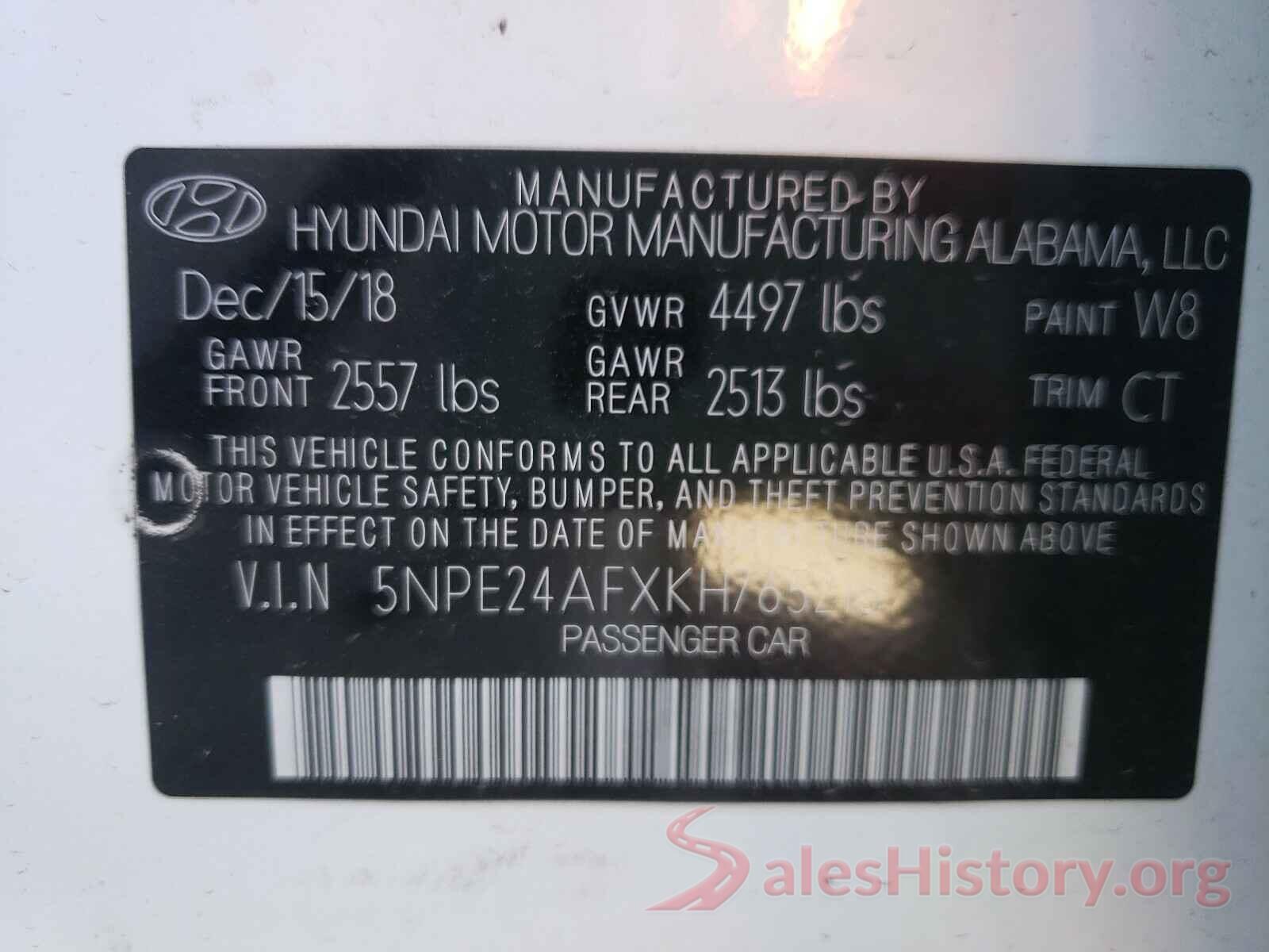 5NPE24AFXKH765216 2019 HYUNDAI SONATA