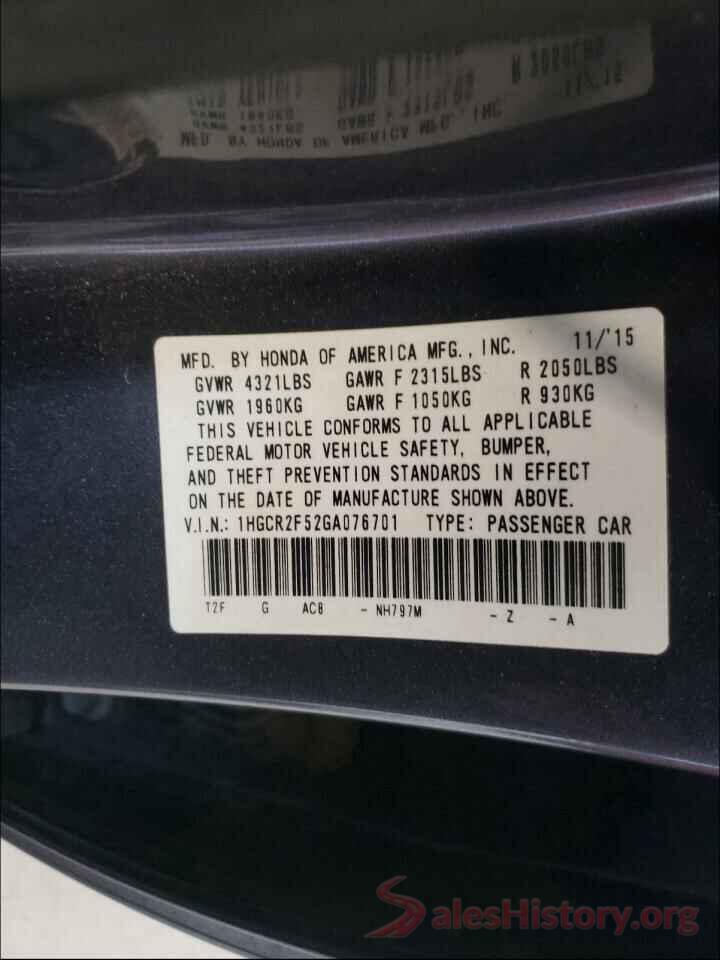 1HGCR2F52GA076701 2016 HONDA ACCORD