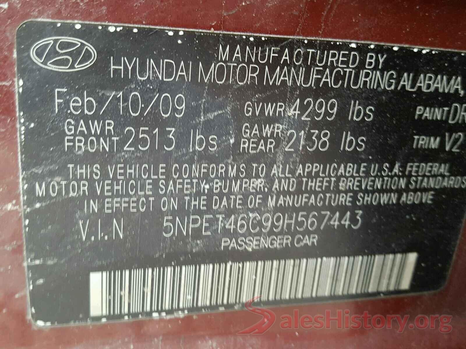 4T1BF1FK2HU801065 2009 HYUNDAI SONATA