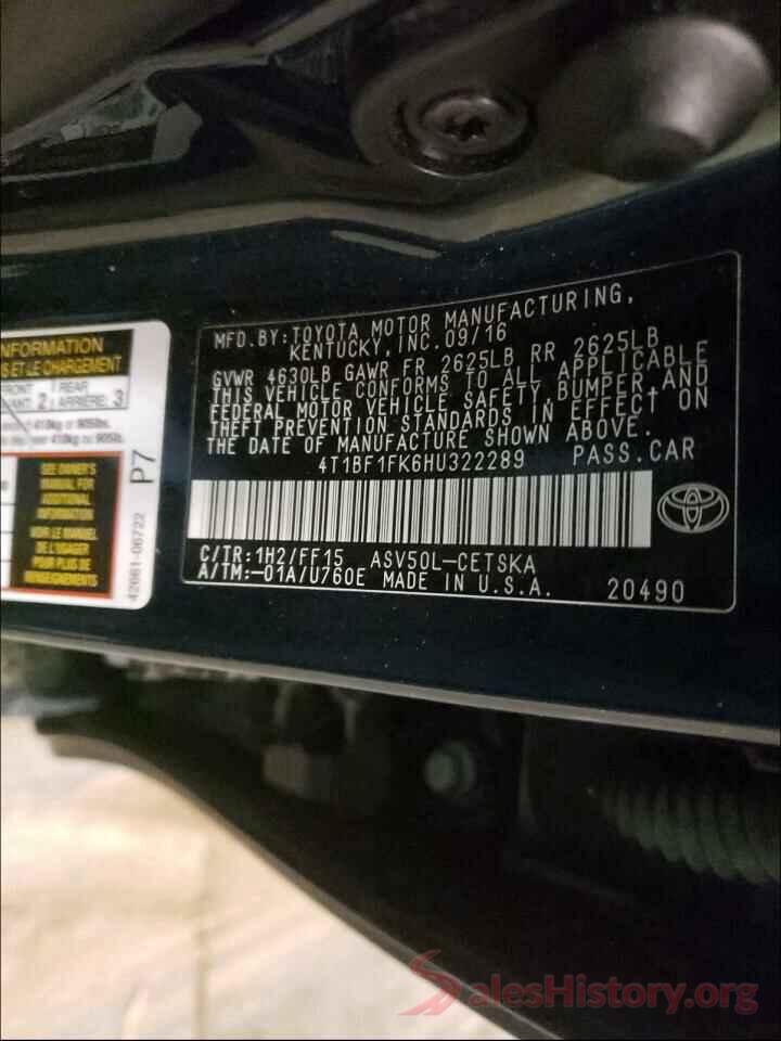 4T1BF1FK6HU322289 2017 TOYOTA CAMRY