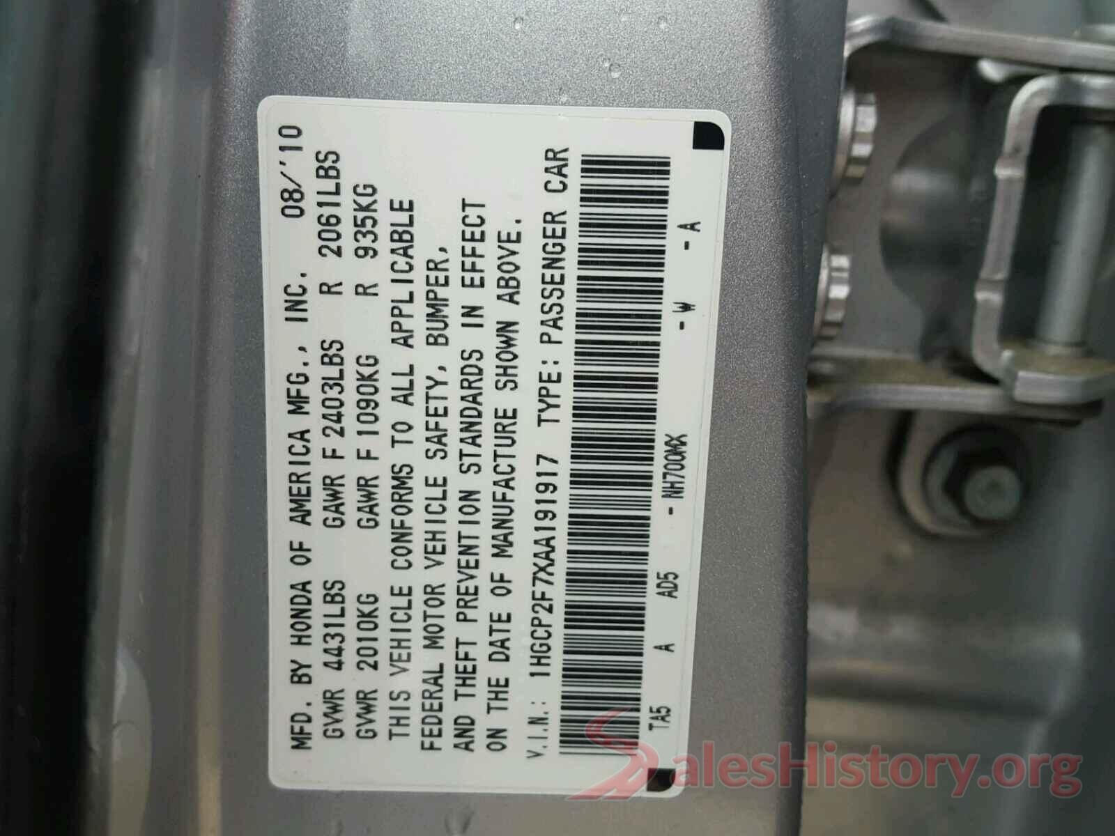 5NPE24AF2KH771754 2010 HONDA ACCORD