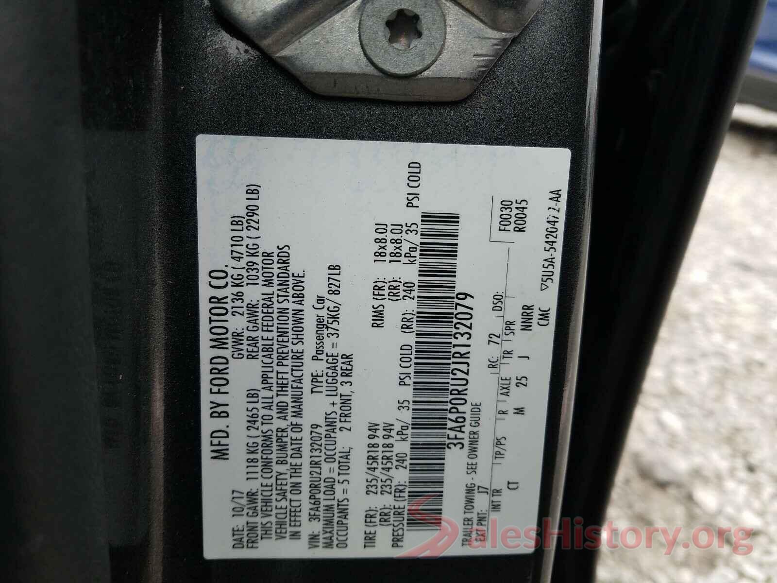 3FA6P0RU2JR132079 2018 FORD FUSION