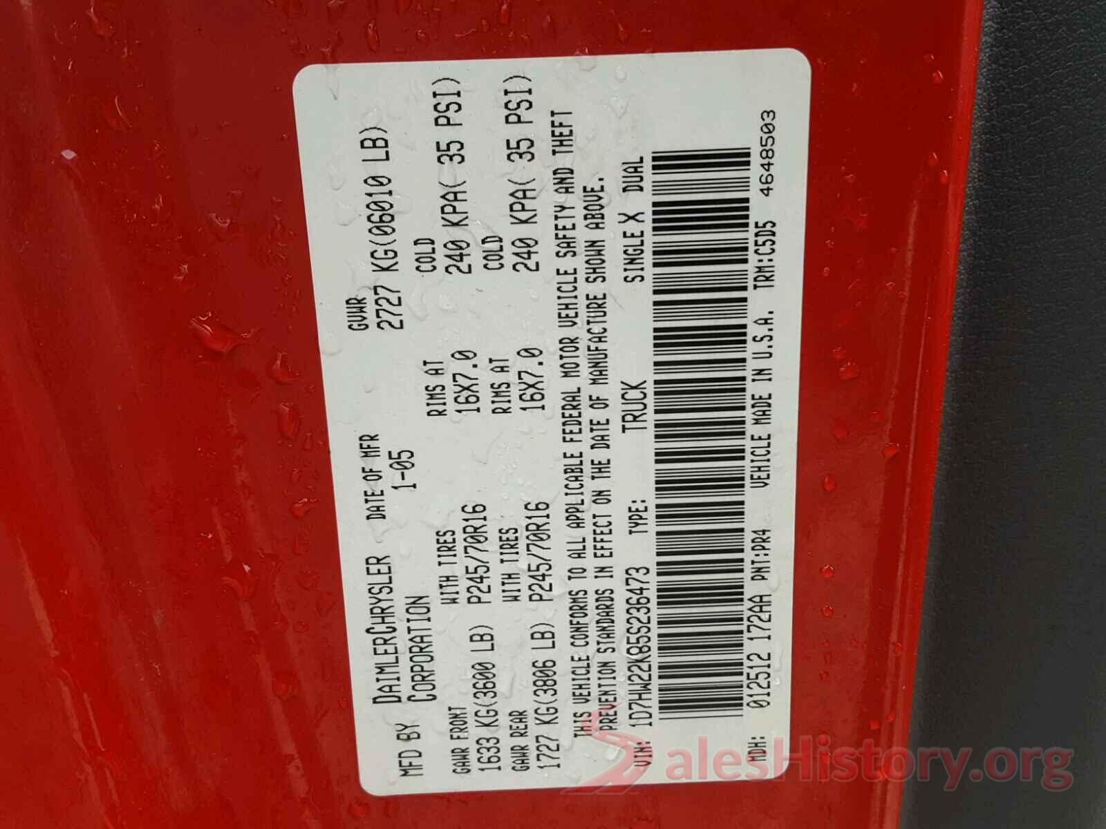 3KPF24ADXKE061086 2005 DODGE DAKOTA