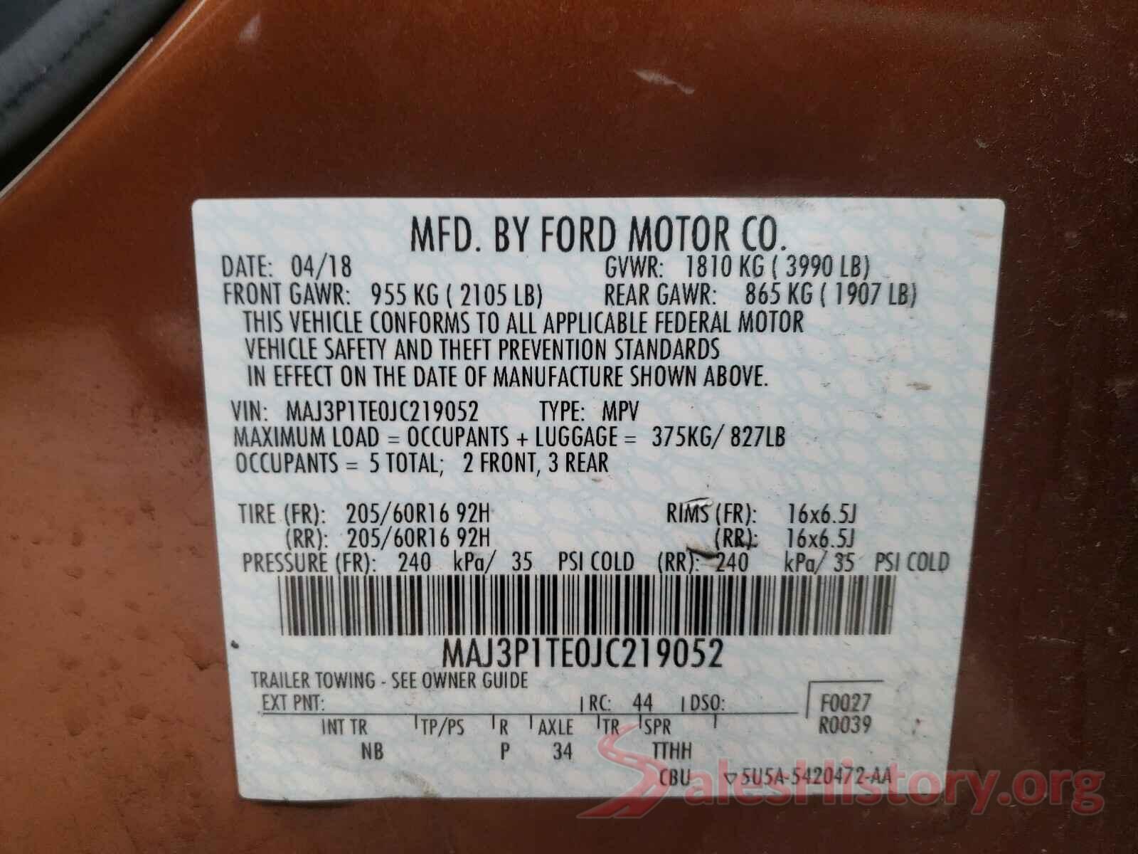 MAJ3P1TE0JC219052 2018 FORD ALL OTHER