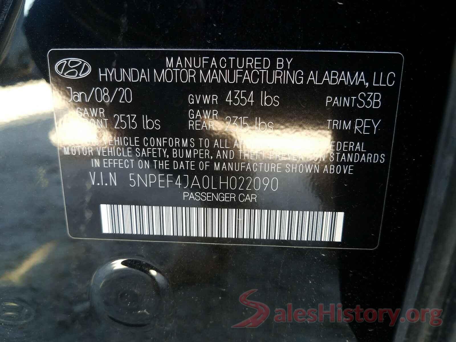 5NPEF4JA0LH022090 2020 HYUNDAI SONATA