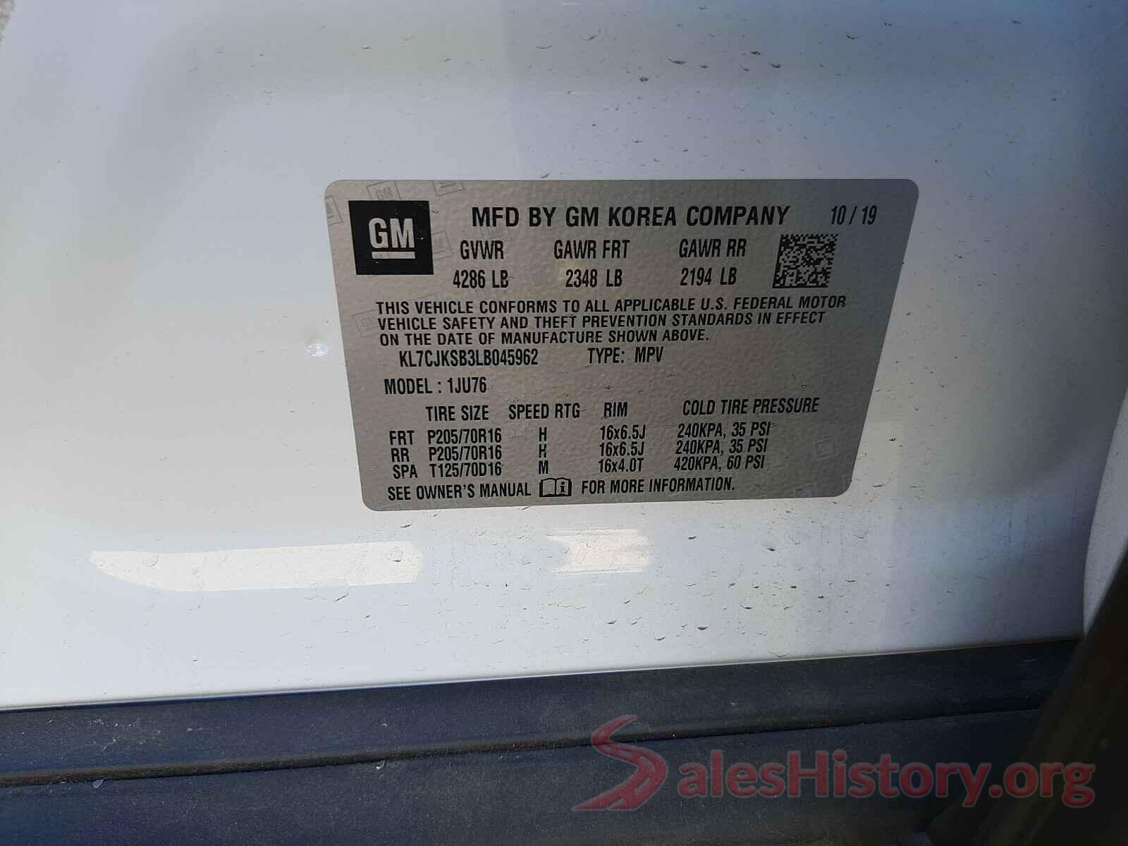 KL7CJKSB3LB045962 2020 CHEVROLET TRAX