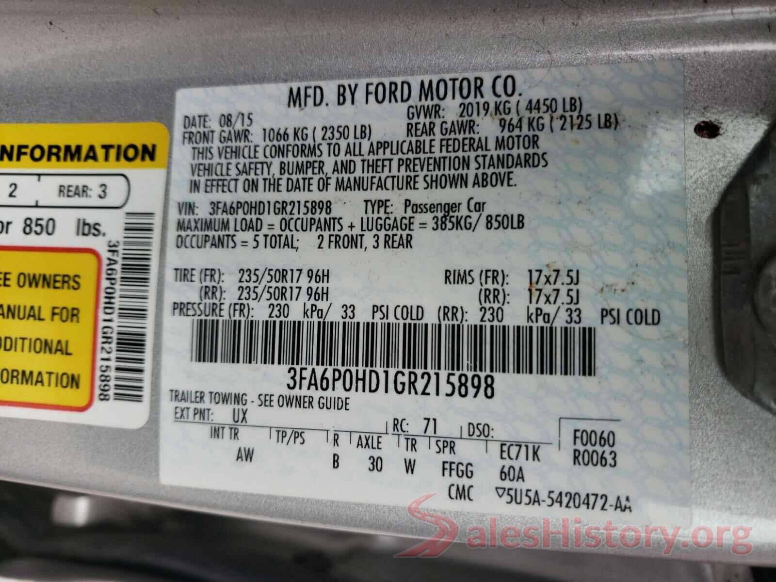 3FA6P0HD1GR215898 2016 FORD FUSION