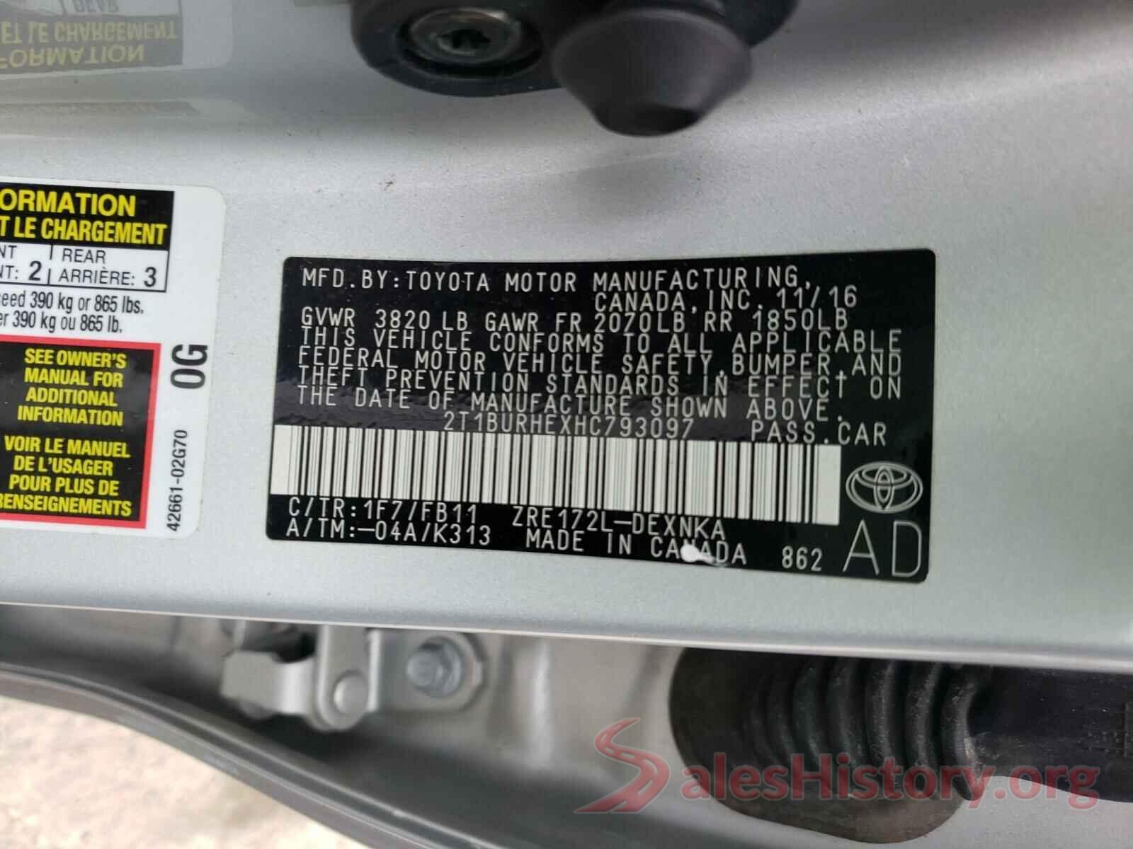 2T1BURHEXHC793097 2017 TOYOTA COROLLA