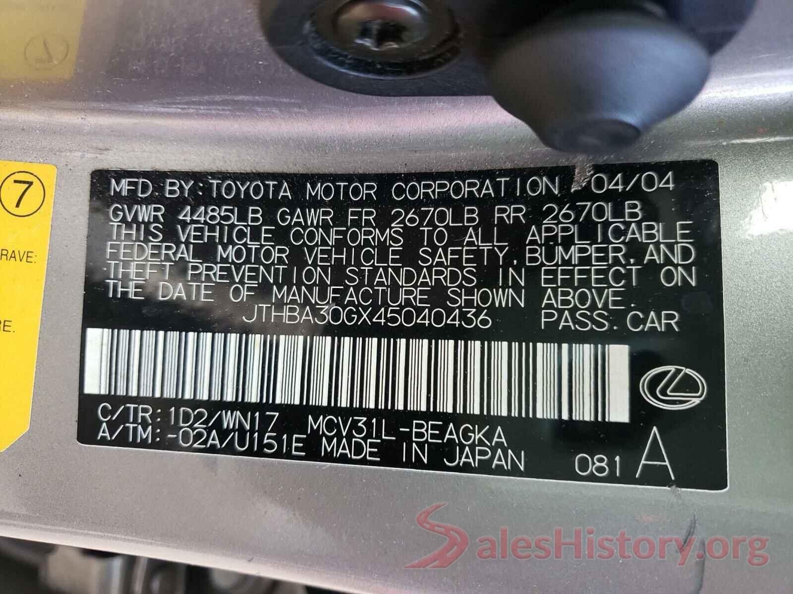 3TYCZ5AN1MT019111 2004 LEXUS ES330