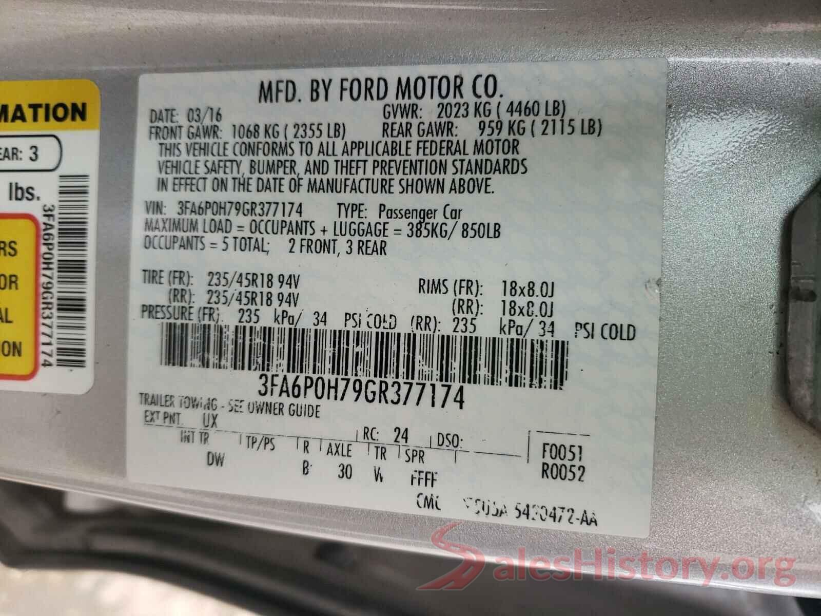 2T1BURHEXKC214259 2016 FORD FUSION