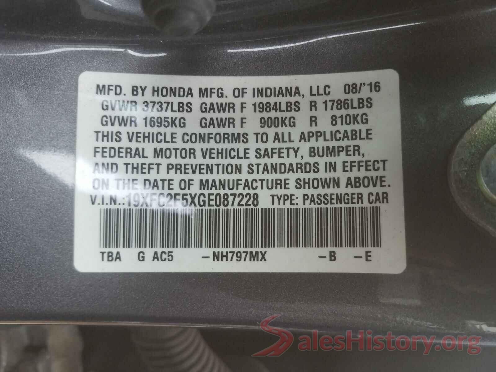 19XFC2F58GE040733 2016 HONDA CIVIC