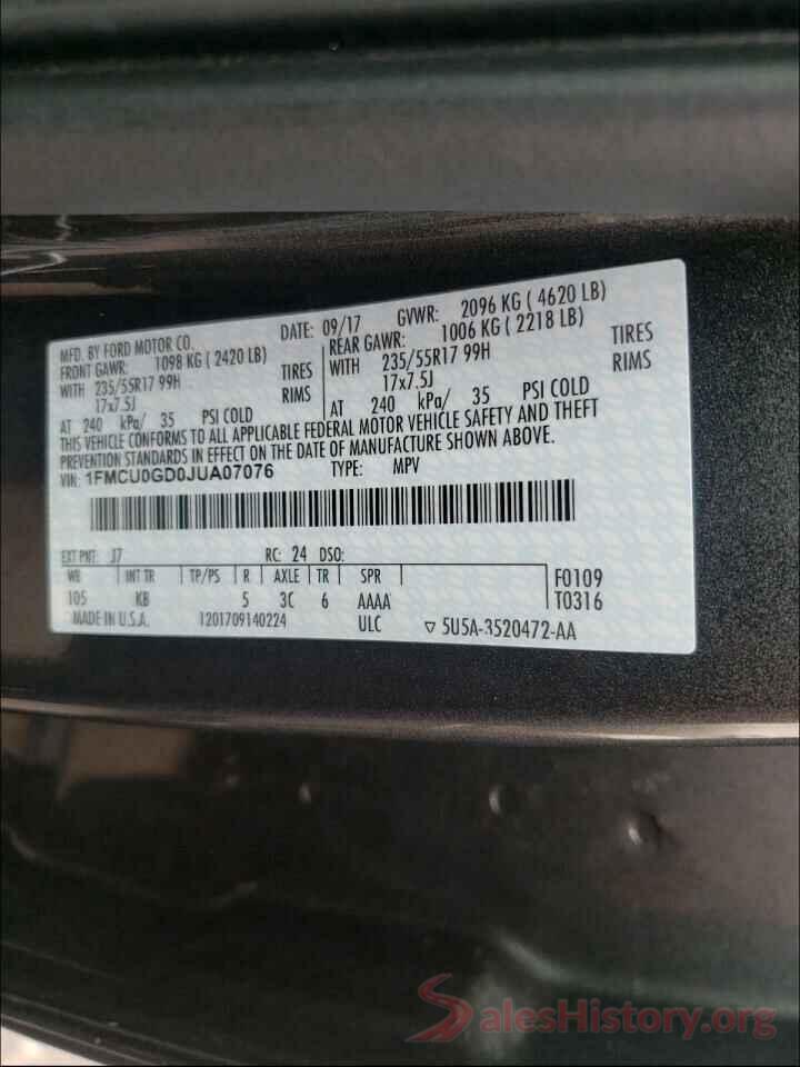 1FMCU0GD0JUA07076 2018 FORD ESCAPE