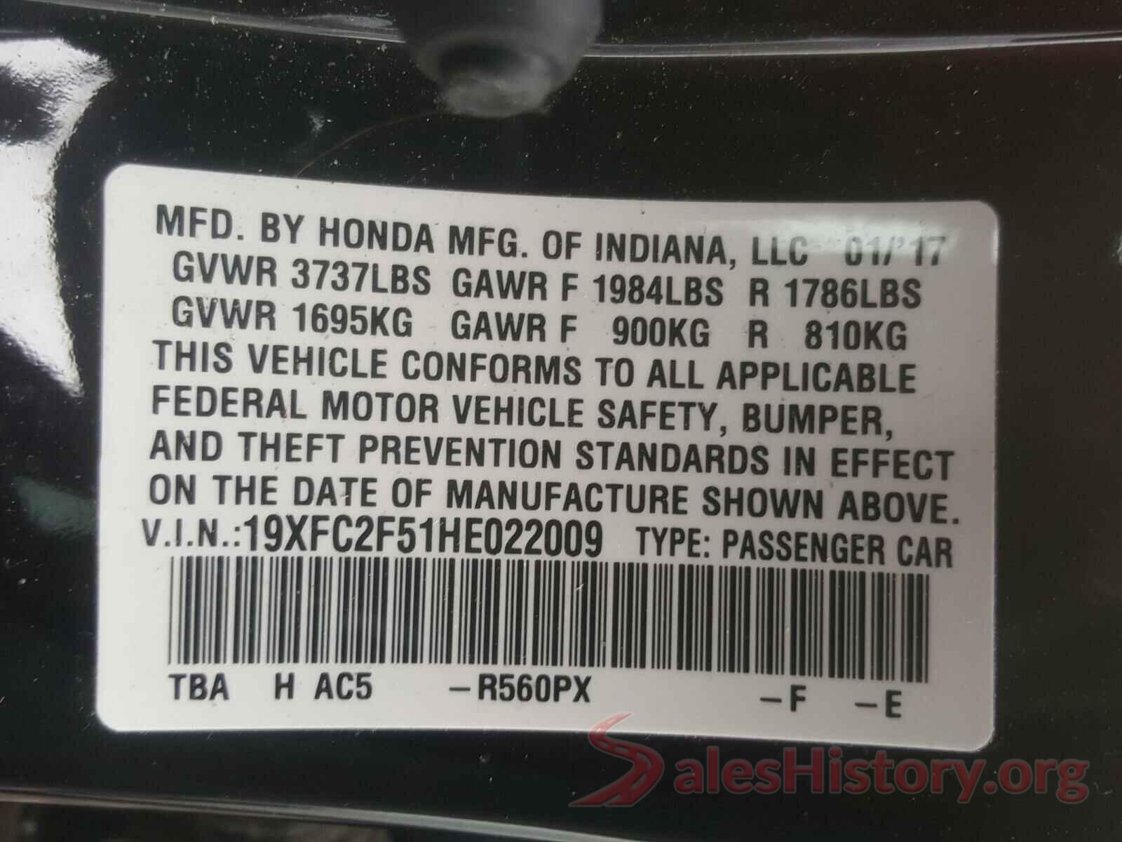 WD3PE8CD4JP611665 2017 HONDA CIVIC