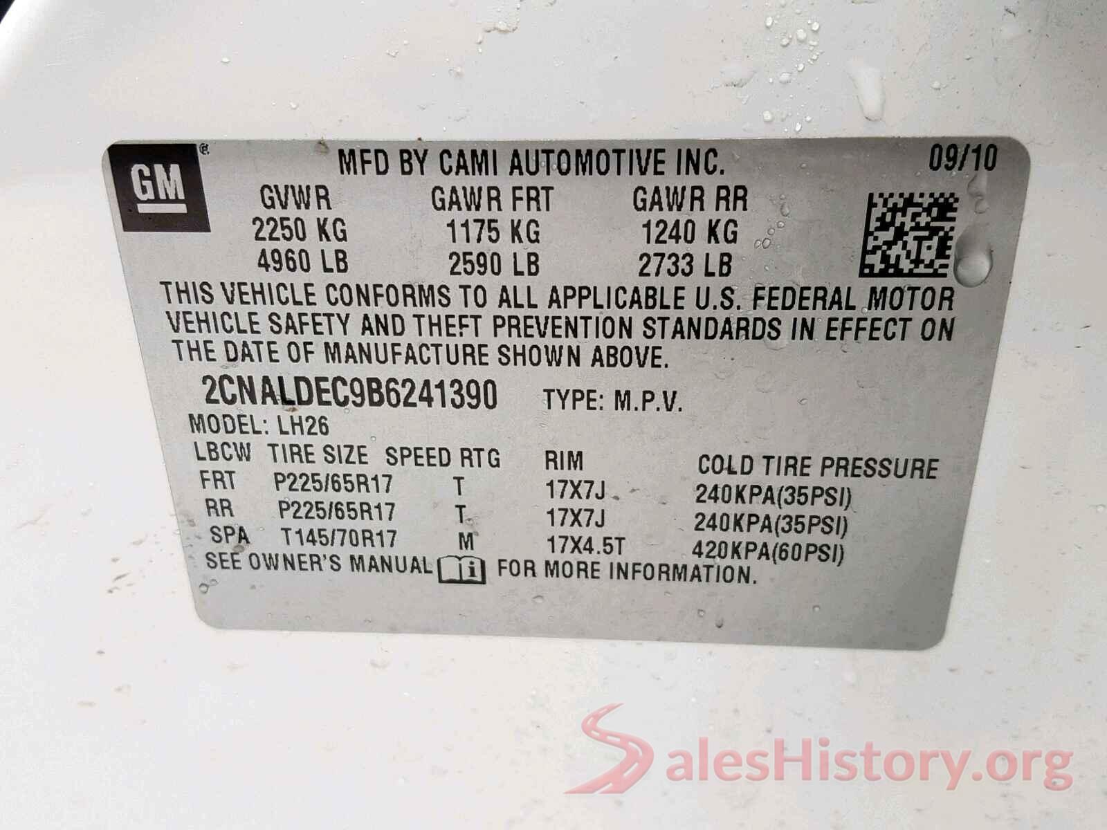 5YFBURHE8HP724876 2011 CHEVROLET EQUINOX LT