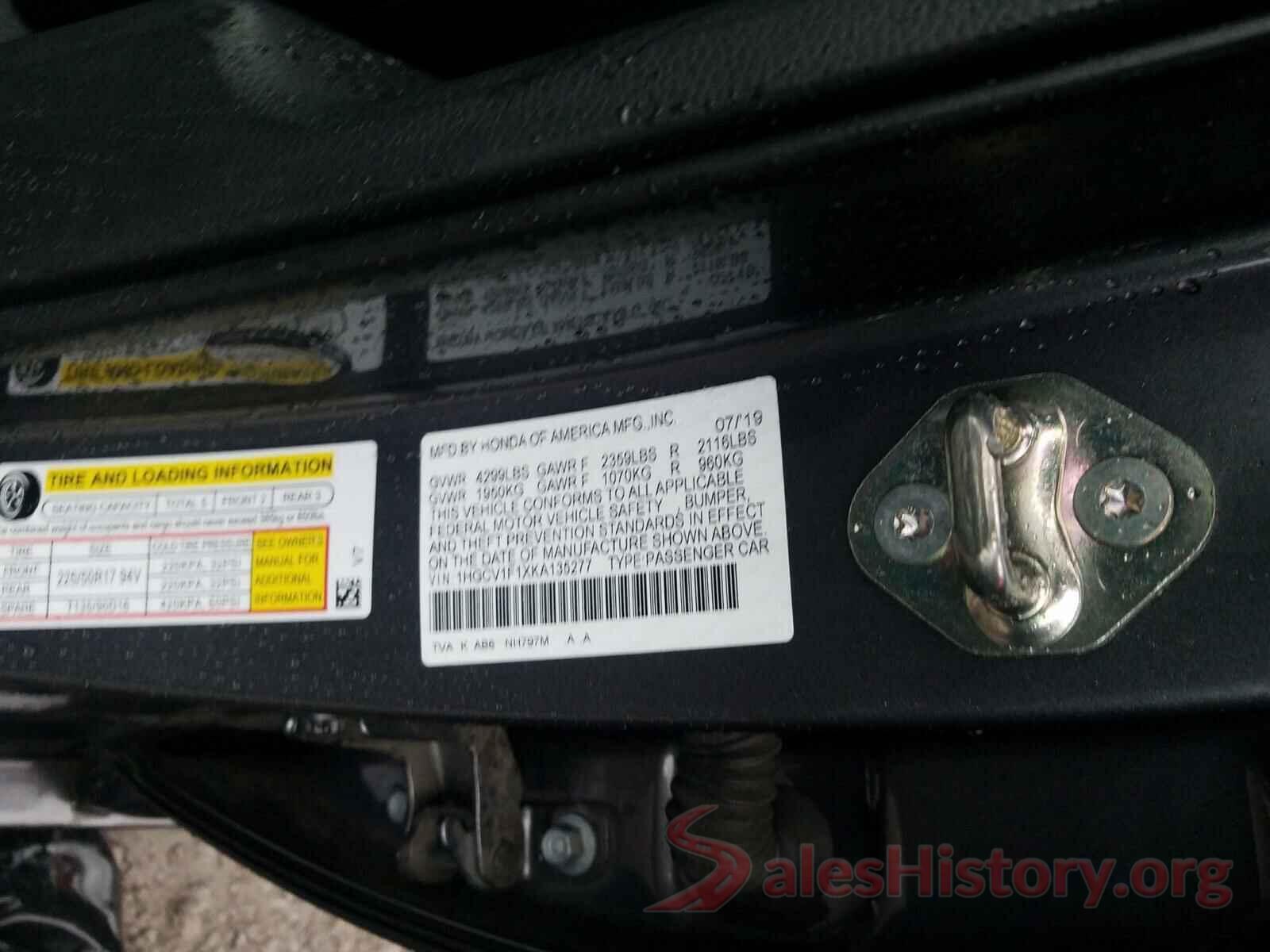 1HGCV1F1XKA135277 2019 HONDA ACCORD