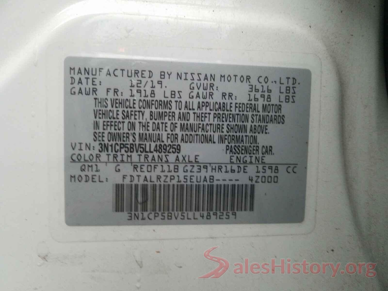 3N1CP5BV5LL489259 2020 NISSAN KICKS