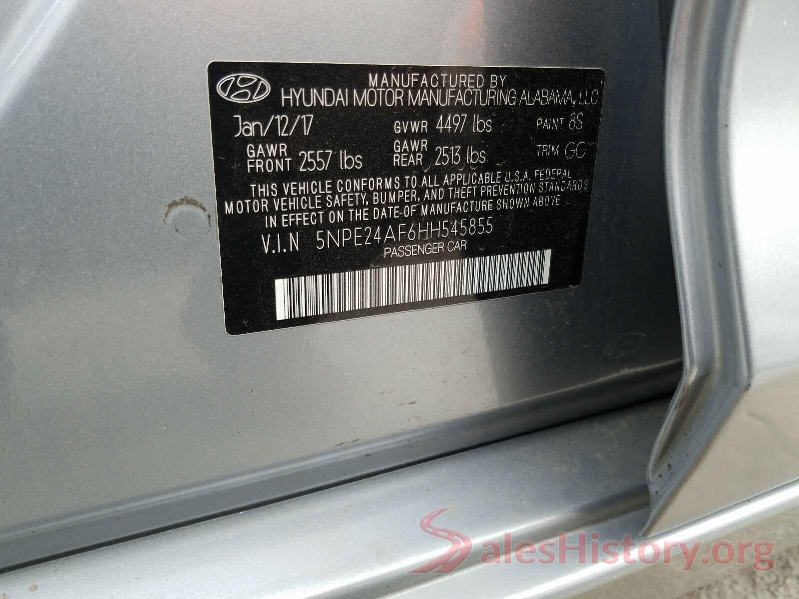 5NPE24AF6HH545855 2017 HYUNDAI SONATA