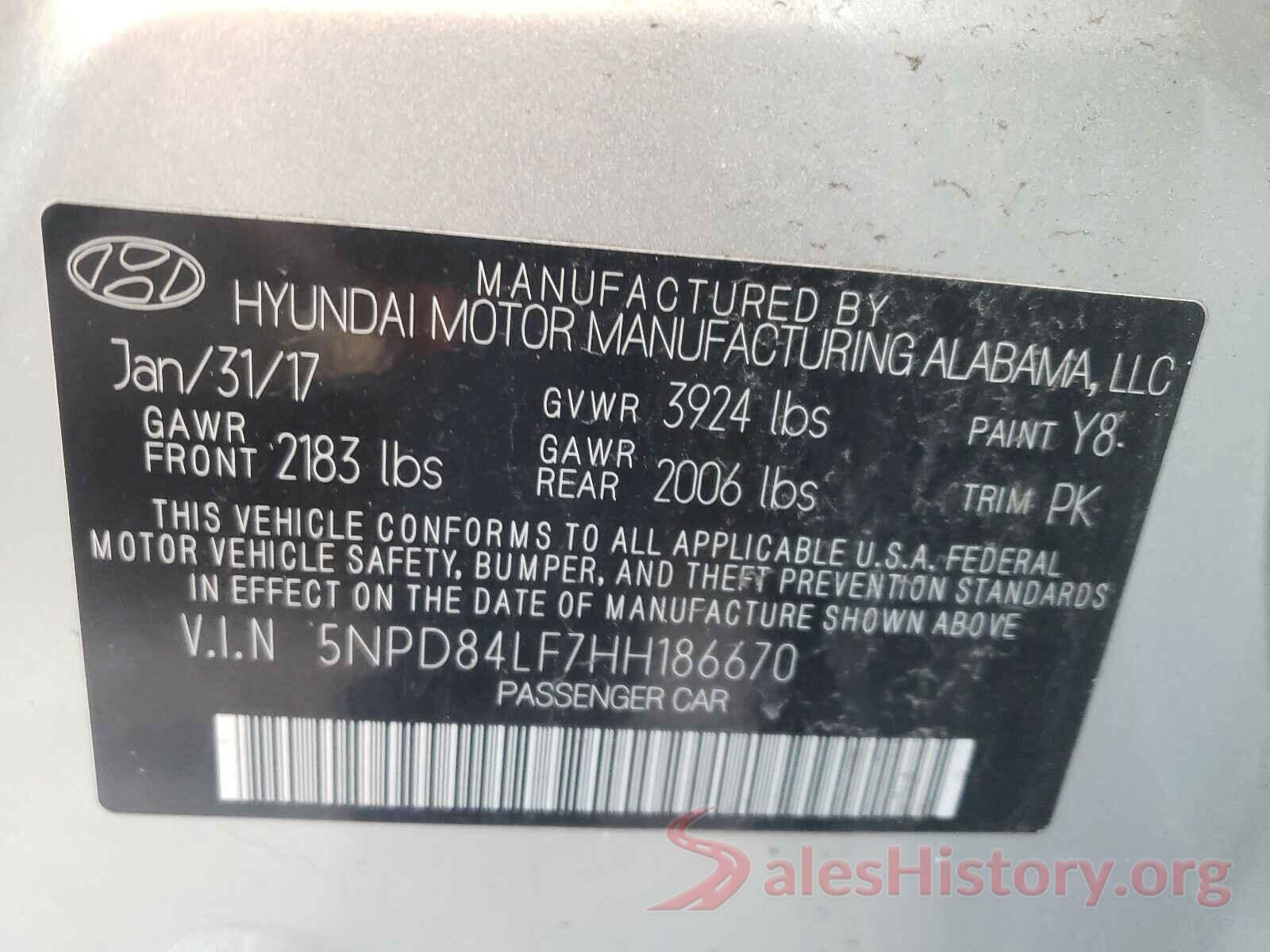 5NPD84LF7HH186670 2017 HYUNDAI ELANTRA