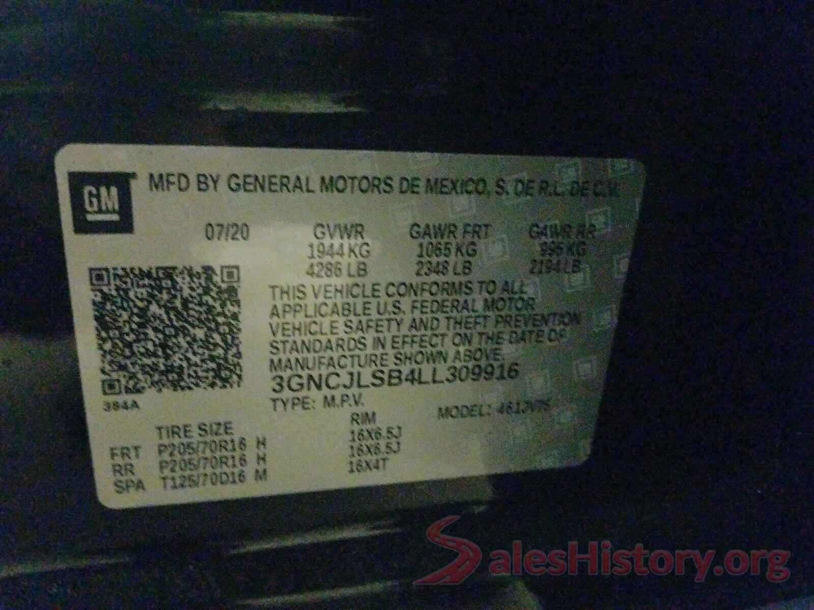 3GNCJLSB4LL309916 2020 CHEVROLET TRAX