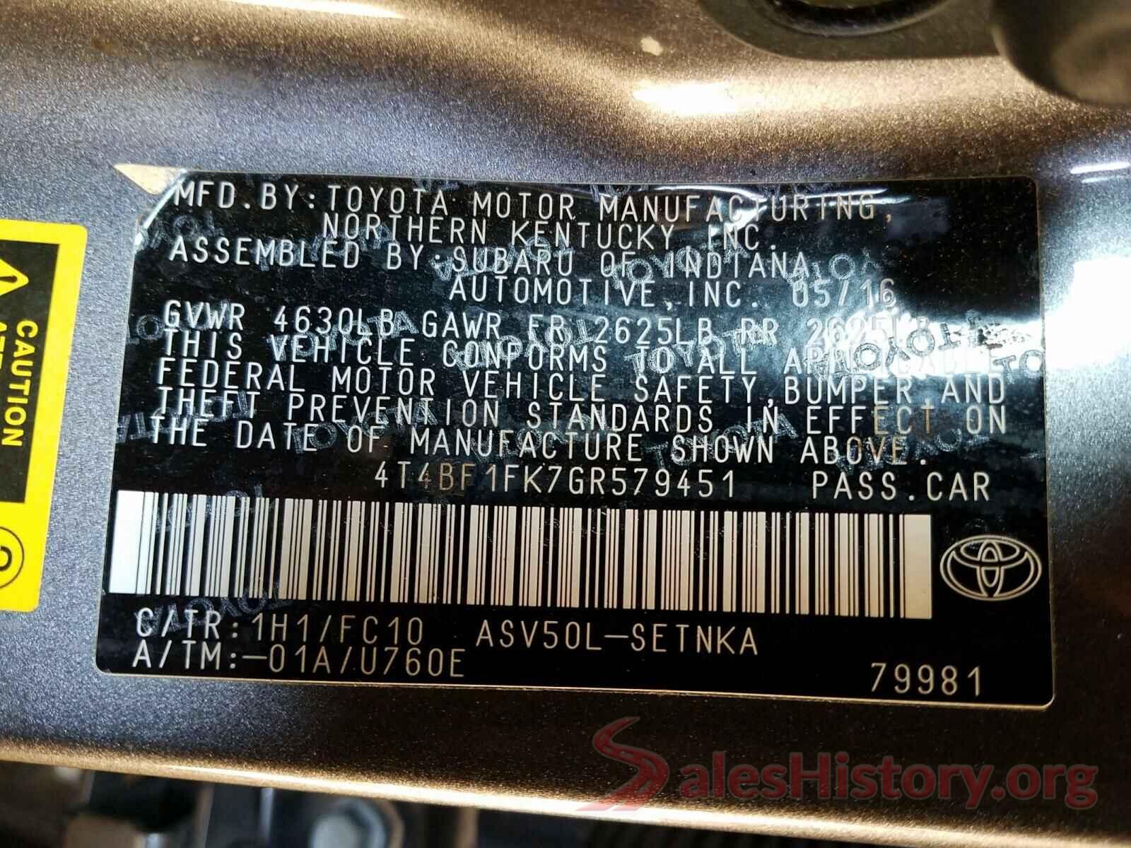 4T4BF1FK7GR579451 2016 TOYOTA CAMRY